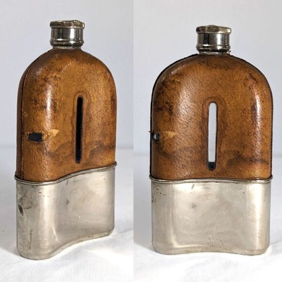 Edwardian Glass & Leather Hip Flask - Picture 6 of 6